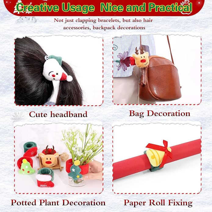 Christmas Decorations Christmas Slap Bracelets for Kids Bulk Wristbands Christmas Decor Christmas Bracelets with Christmas Santa Deer Christmas Tree Hat Slap Gifts