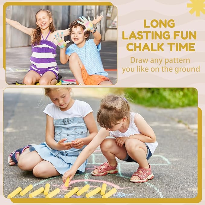 Fulmoon 40 Pcs Jumbo Sidewalk Chalk for Kids Outdoor Art Non Toxic Large Washable Street Chalk for Adults Drawing Painting Graffiti Classroom(Yellow,Round Style)