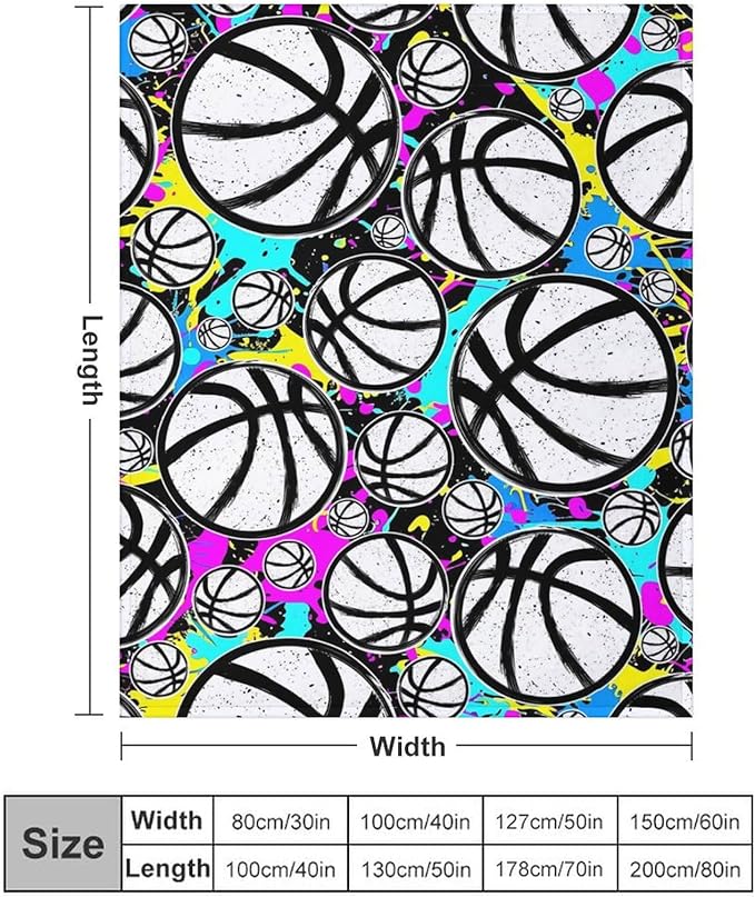 Basketball Throw Blanket - Soft Flannel Sports Basketball Blankets for Girls Boys Kids Basketball Lovers - Warm Basketball Throw Blankets for All Season Lap, Chair, Sofa - 50"x40"