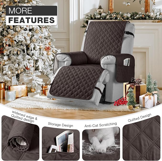 TAOCOCO Non-Slip Recliner Chair Cover Sofa Slipcover, Pet Cover for Small Recliner Chair with Elastic Straps, Washable Reclining Chair Cover Recliner Furniture Protector (23'' Small, Chocolate)