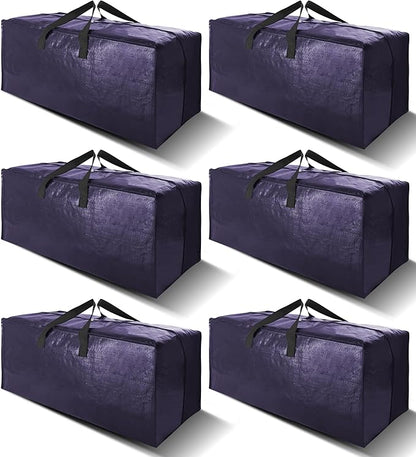 6 Pack Heavy Duty Extra Large Moving Bags W/Backpack Straps - Strong Handles & Zippers, Storage Totes For Space Saving, Fold Flat, Alternative to Box and Bin (40 gal, Blue)