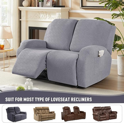 KinCam Recliner Covers, Stretch Reclining Chair Covers, Recliner Sofa Slipcovers Stripe Jacquard Recliner Couch Covers Furniture Protector Covers for Pet Kid (2XL Seater, Light Gray)