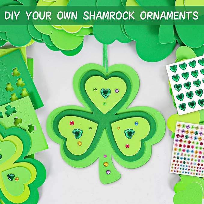 Malhaii St Patricks Day Crafts for Kids Adults, 24Set Foam Stickers Craft Kits Shamrock St. Patrick’s Day Decorations Gifts for Kids Party Games Prizes Saint Patricks Day Arts and Crafts for Kids