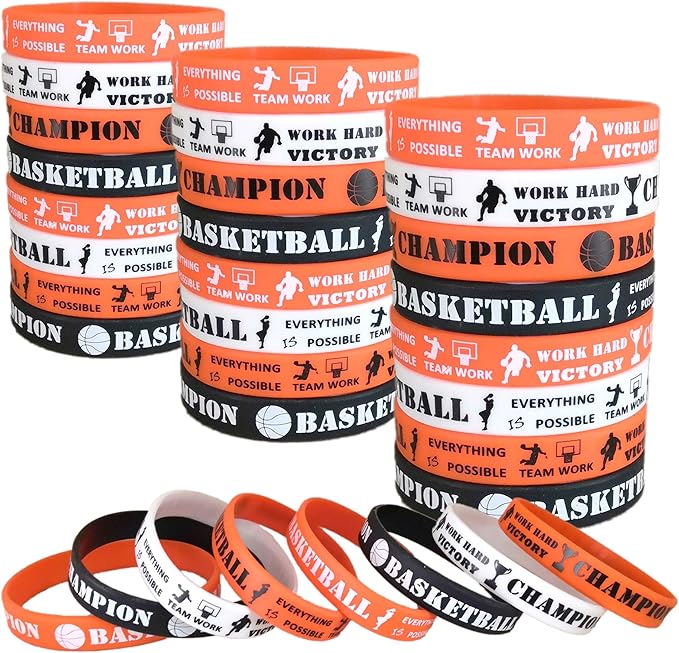Oringaga 24PCS Basketball Silicone Wristband/Bracelets - Basketball Party Favors and Supplies - Motivational Sports Prize -Carnival/Events