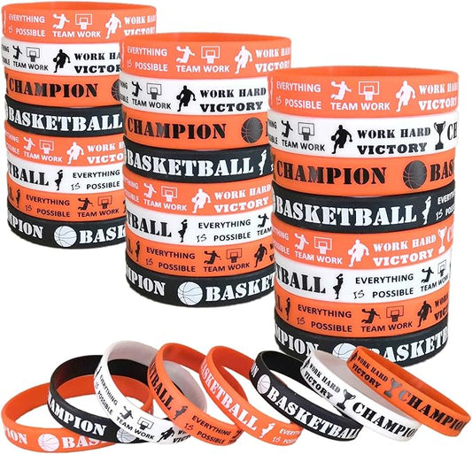 Oringaga 24PCS Basketball Silicone Wristband/Bracelets - Basketball Party Favors and Supplies - Motivational Sports Prize -Carnival/Events