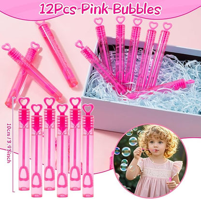 110 Pink Party Favors Princess Birthday Supplies Straw Bubble Silicone Bracelet Keychain Tattoo Sticker Girl Kid Toy Gift Goodie Bag Stuffer Filler Makeup Party Decorations