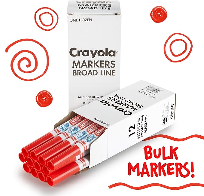 Crayola Washable Markers - Red (12ct), Kids Broad Line Markers, Bulk Markers for Classrooms & Teachers