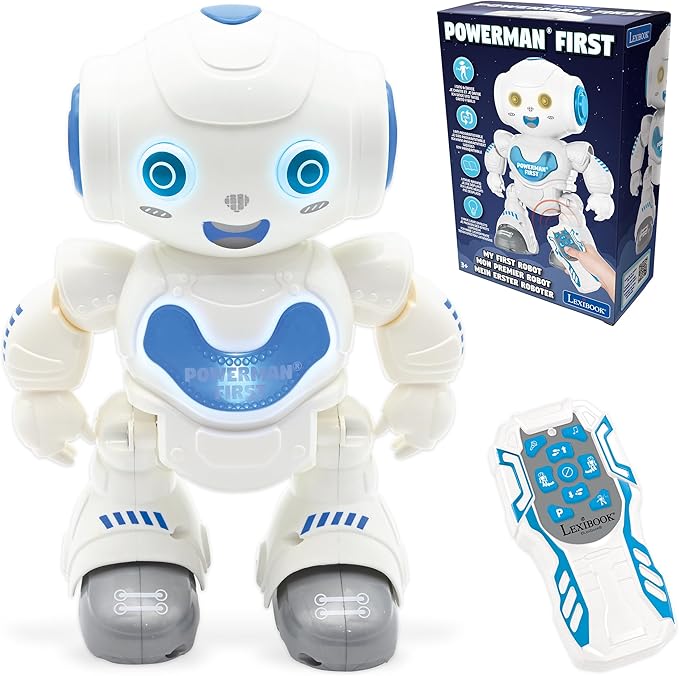 LEXIBOOK ROB16 Powerman, First Smart Interactive Learning Robot Toy for Kids Dancing Plays Music Boy Girl, White/Blue