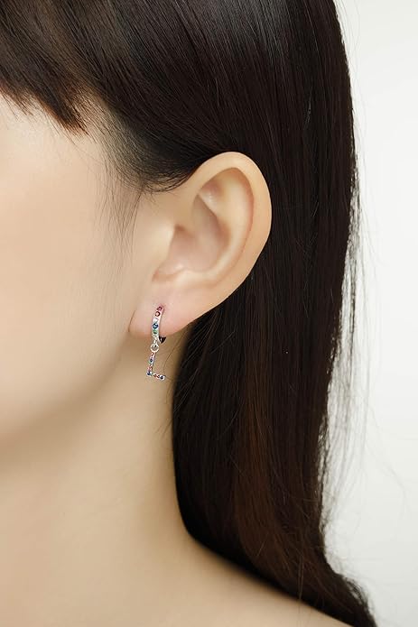Presentski Initial Earrings 925 Sterling Silver Colorful Huggie Small Hoop Earrings Rainbow CZ Drop Dangle Simple Alphabet Earrings S925 Hypoallergenic Earring Letter A-Z for Daughter Women