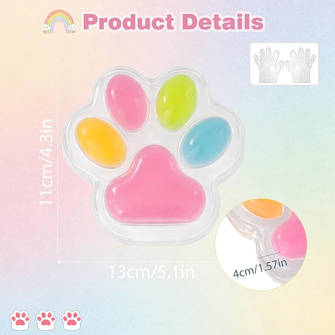 Large Cat Paw Taba Squishy Squeeze Toys 5-inch Pink Cute Fufu Squishy Sensory Stress Relief Fidget Toys for Party Favors Sensory Anxiety Toys for Adults (4-Color Rainbow)