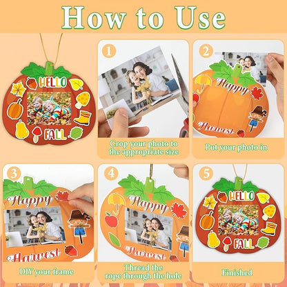 Qyeahkj 36 Sets Fall Thanksgiving Craft for Kids DIY Autumn Pumpkin Picture Frame Craft Kit with Easel Fun Photo Frame Craft and Arts Kit for Home Class Kindergarten Party Art Activity