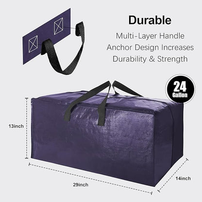 VELVETSURE 6 Pack Heavy Duty Large Moving Bags W/Backpack Straps - Strong Handles & Zippers, Storage Totes, Fold Flat, Alternative to Moving Box and Storage Bin, Semi-Transparent+Blue+Black