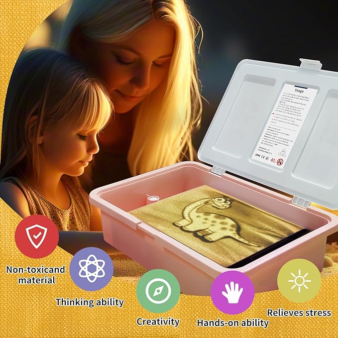 18" Rechargeable Sand Painting Light Box with Lid Toddler Light Table Toys Light Up Sand Tray for Kids 3 Color Modes & 10 Levels Adjustable Brightness Sand Sensory Table Gifts for Kids