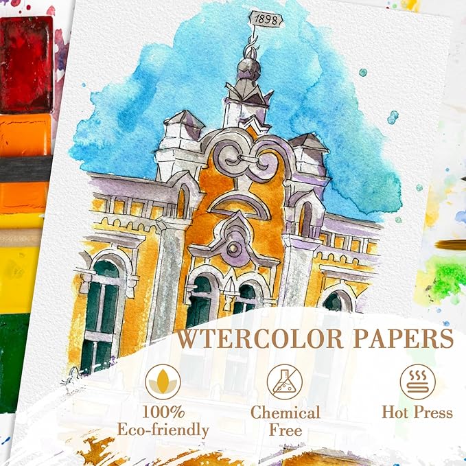 50PCS 9x12 Watercolor Paper Bulk, 140lb/300g Cold Press Thick Water Color Paper Pad for Child Adult, White Art Paper for Drawing Painting Markers Gouache, Textured Cotton Paper Sheets