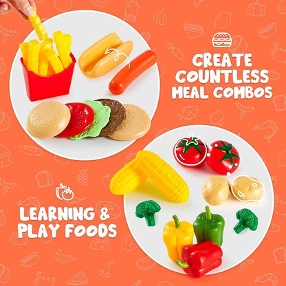 JOYIN 200 Pieces Kids Play Food Toy, Deluxe Pretend Play Set, Kids Kitchen Accessories with Realistic Colors, Toddler Birthday Gift, Party Toys