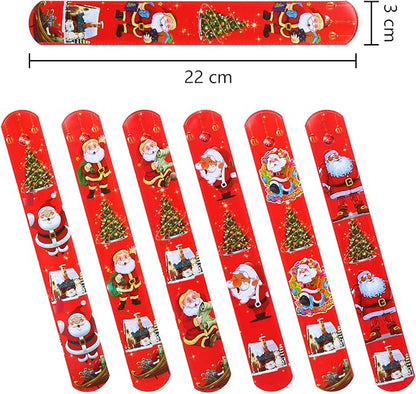 Ruisita 60 Pieces Christmas Slap Bracelets Slap Bands Bracelets Toys Santa Claus Slap Wristband for Christmas Party Favors