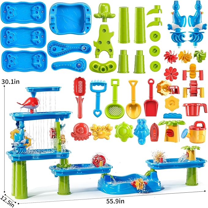 5-Tier Water Table for Toddlers 1-3 3-5, Water Table for Kids with Sand Beach Toys, Water and Sand Sensory Table Beach Outdoor Birthday Gifts Toys for Kids Toddlers Age 3 4 5 6 7 8 Boys Girls