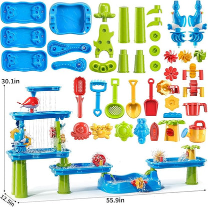5-Tier Water Table for Toddlers 1-3 3-5, Water Table for Kids with Sand Beach Toys, Water and Sand Sensory Table Beach Outdoor Birthday Gifts Toys for Kids Toddlers Age 3 4 5 6 7 8 Boys Girls