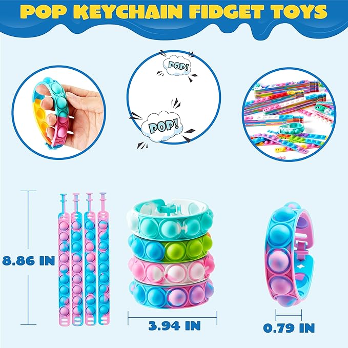 JOYIN Pop Fidget Toys pops Bulk 100 Pack Party Favors for Kids 4-8,8-12 Year, Fidget Bracelets Sensory Toys for Classroom Birthday Carnival Prizes Gifts Goodie Bags Stuffers for Kids