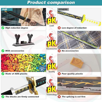 Jorumo Demon Slayer SwordsBuilding Sets for Adults and Kids, 40in Tokitou Muichirou Sword Building with Scabbard and Stand, Anime Sword Building Toy Katana Demon Slayer Gift, 771 Pcs