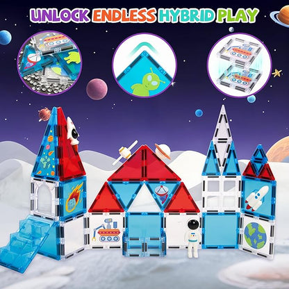 cossy Magnetic Tiles Space Set, Magnet Tiles with Astronaut, Magnetic Tiles for Kids Ages 4-8, STEM Toys, Toys for 3 4 5 6 7 8 Year Old Boy and Girl, Creative Building Toys, Space