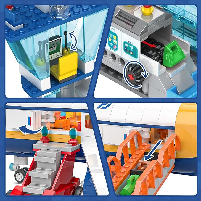 Large City Passenger Airplane Building Set with LED Light, 1089 PCS Toy Plane Building Blocks with Airport Terminal, Luggage Cart, Belt Loader Model Plane Toys Gift for Boys Girls Kids 6-12+