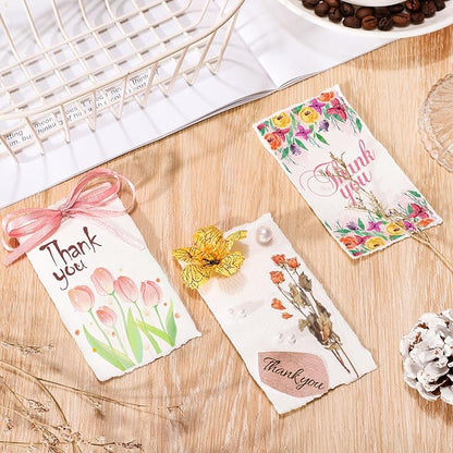 25 Sheets Watercolor Paper, 300 GSM Deckled Edge Paper 2 x 3.5 inch Rough/Textured Handmade Paper Cotton Paper White Textured Paper for Watercolors, Wedding Invitations, Cards, Crafts