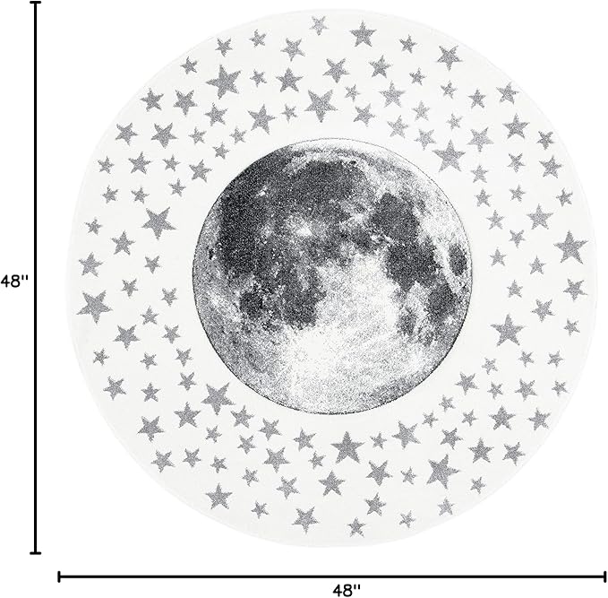 SAFAVIEH Carousel Kids Collection 4' Round Ivory/Grey CRK135A Moon & Stars Non-Shedding Playroom Nursery Bedroom Area Rug