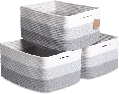 NaturalCozy Storage Baskets 16.8”x13”x7.6” Cotton Rope Woven Baskets for Organizing 3-Pack | Toy Storage Bins | Basket for Shelves, Laundry, Blanket, Clothes, Closet, Kitchen, Bathroom, Gifts