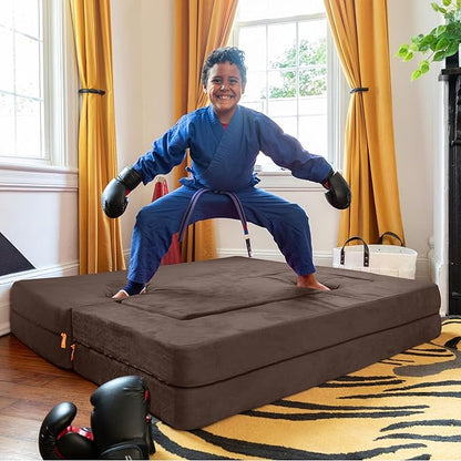 Jaxx Zipline Kids Sofa & Large Ottoman 3 in 1 Fold Out Sofa, Big Kids Edition Chocolate