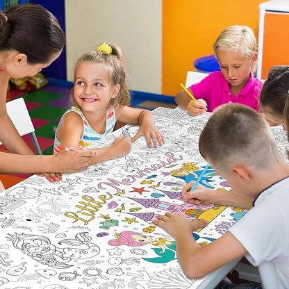 Mermaid Giant Coloring Poster for Kids 30 x 72 Inch, Mermaid Large Coloring Poster Sheets Tablecloth, Mermaid Themed Color-in Activities Games for Kids School Classroom Home Party Supplies Decorations