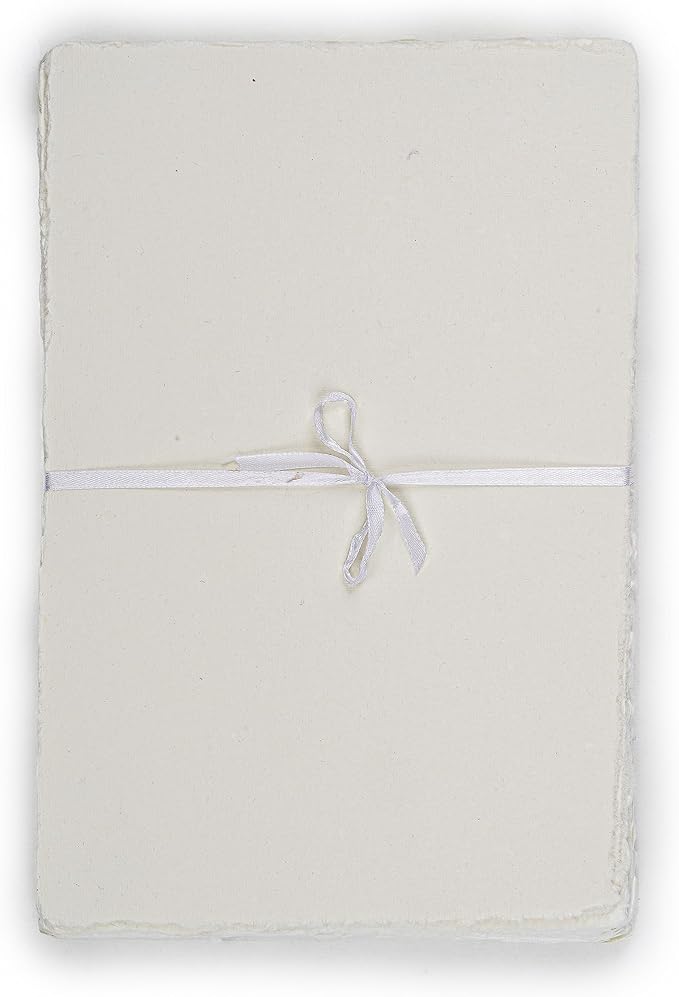 LEATHER VILLAGE Watercolor Paper - 6 X 4 inches, 50 Sheets - Mixed Media Watercolor Paper - 150 GSM Thick Deckle Edge Virgin Cotton Handmade Paper - Off White