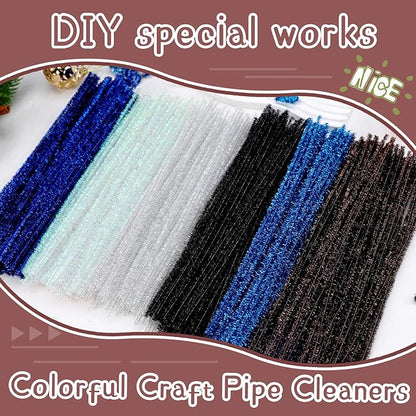 Hssugi Pipe Cleaners, 100PCS Christmas Pipe Cleaners Craft Supplies, Glitter Brown Pipe Cleaners Bulk Fuzzy Sticks for DIY Art and Craft Projects Home Decoration