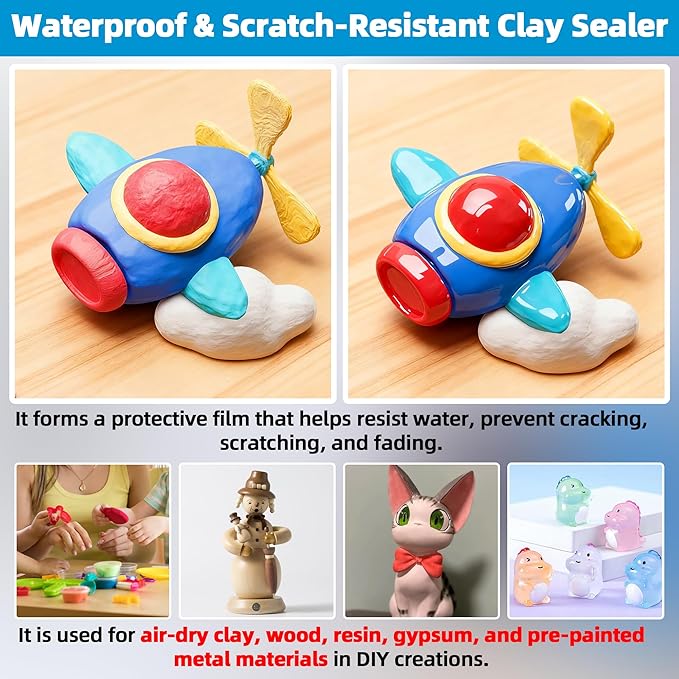 CALPALMY 2 x 100ml Clay Glaze Kit - Varnish Sealant for Pottery, Crafts, Polymer Clay, Acrylic Paint - Waterproof, Scratch-Resistant Clear Gloss for Air Dry Clay (Gloss+Matte)