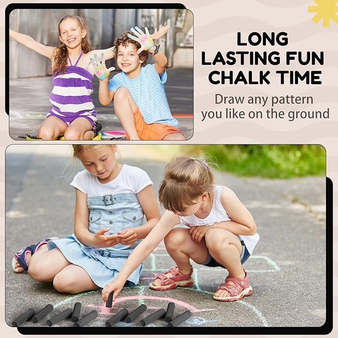 Fulmoon 40 Pcs Jumbo Sidewalk Chalk for Kids Outdoor Art Non Toxic Large Washable Street Chalk for Adults Drawing Painting Graffiti Classroom(Black,Round Style)