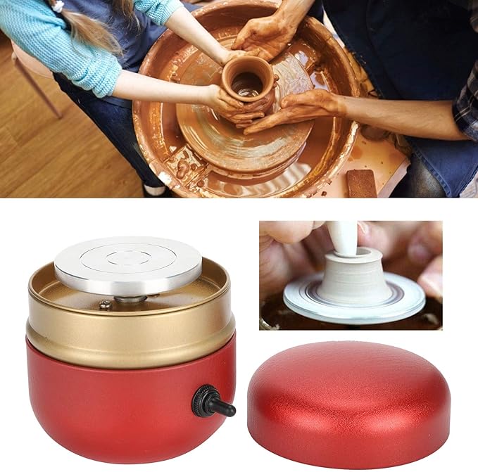 Mini Pottery Wheel, Mini DIY Pottery Kit, Electric Small Pottery Wheel with Tray Children DIY Manual Tool for Beginners Kids Art Craft Work Gift Home DIY