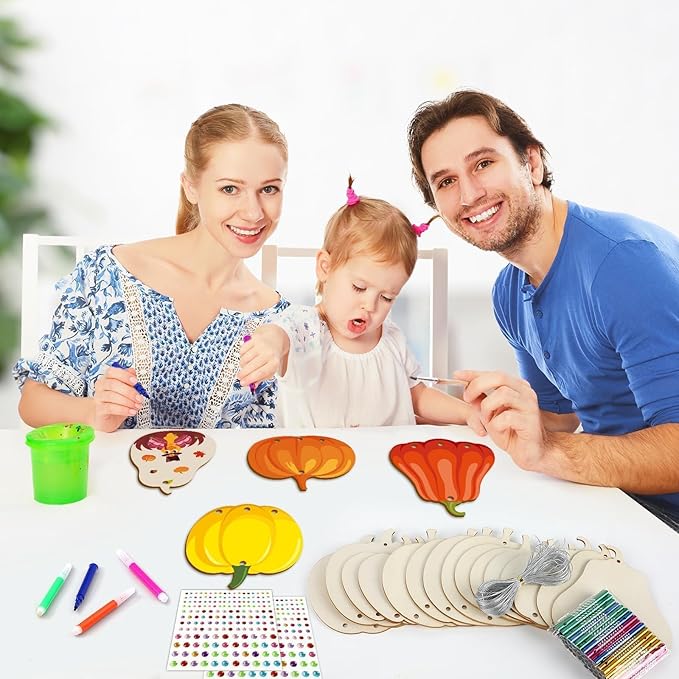 gisgfim 16 Pack Thanksgiving Pumpkin Wind Chime Crafts Kits for Kids Make Your Own Pumpkin Wind Chime Wooden DIY Arts and Crafts for Fall Party School Classroom Decorations Supplies Birthday Favors