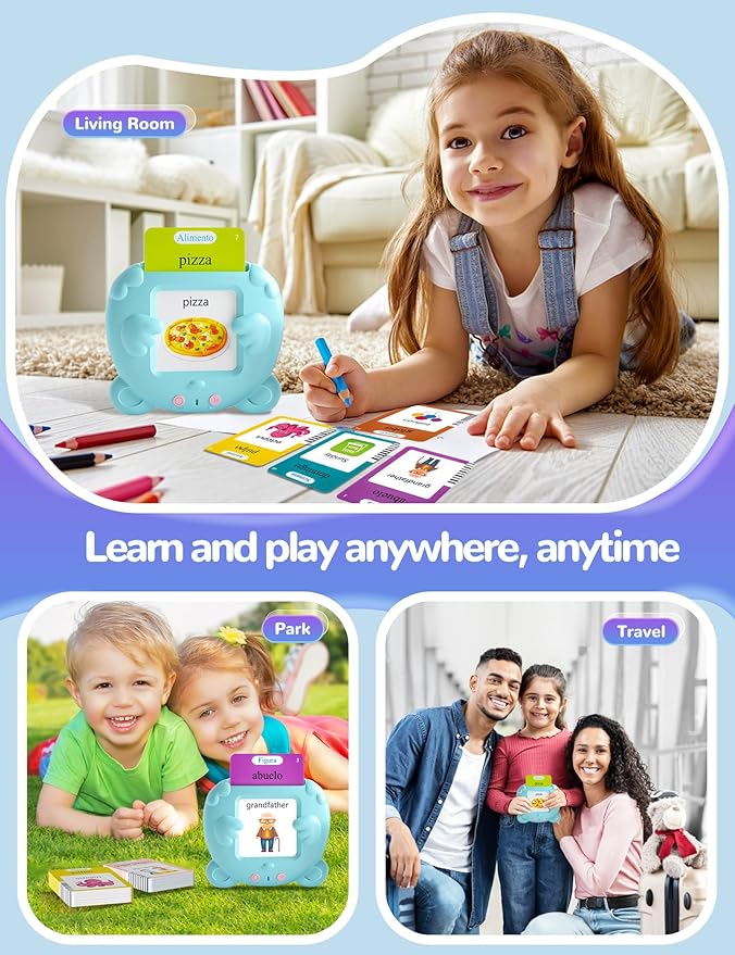 Spanish & English Talking Flash Cards for Toddlers 1-3 Years Old, 510 Sight Words Bilingual Learning Toys for Children, Autism Pocket Speech Therapy Toys, Española Vocabulary Educational Flashcards