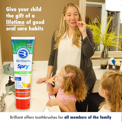 Brilliant Toothpaste Gel by Spry, With Xylitol, Fluoride Free, Mint Free, Safe If Swallowed, Natural, Original, 3 oz, 2pk