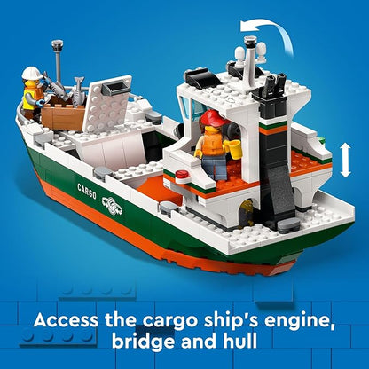 LEGO City Seaside Harbor with Cargo Ship Toy, Model Container Crane and Boat with 8 Minifigures Included, Building Set for Boys and Girls Ages 8 and Up, Kids Gift Idea, 60422