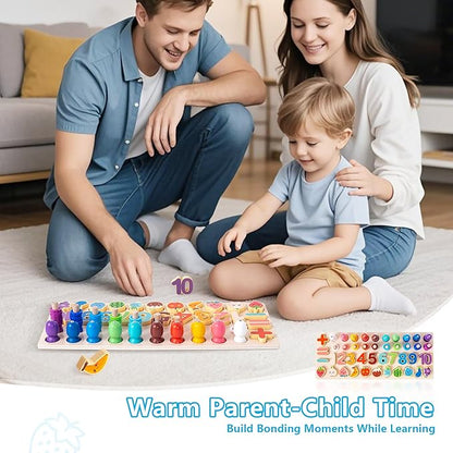Montessori Magnetic Fishing Game for Toddlers 3 4 5 Year Old - 3-in-1 Wooden Number & Color Sorting Toy, Fine Motor Skills Preschool Educational Learning Toys, Birthday Gifts for Boys Girls