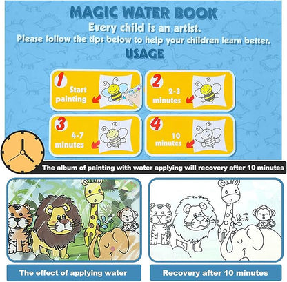 4 Pack Water Drawing Book,Water Coloring & Doodle Book,Reusable Water Reveal Activity Books for Kid,Painting Color Wonder Coloring Books,Gift for Girl & Boy for 3 4 5 6 7 Year Old