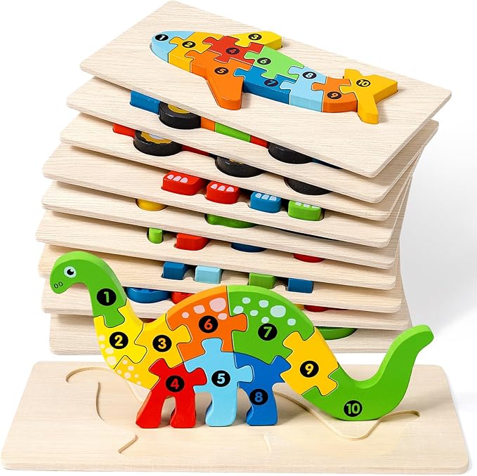 9 Pieces Montessori Wooden Puzzles for Toddlers - Jigsaw Puzzles in Gift Box, Educational Learning Toys for 3-5 Year Old Boys & Girls, Fine Motor Skills, Kids Puzzles Ages 3-5