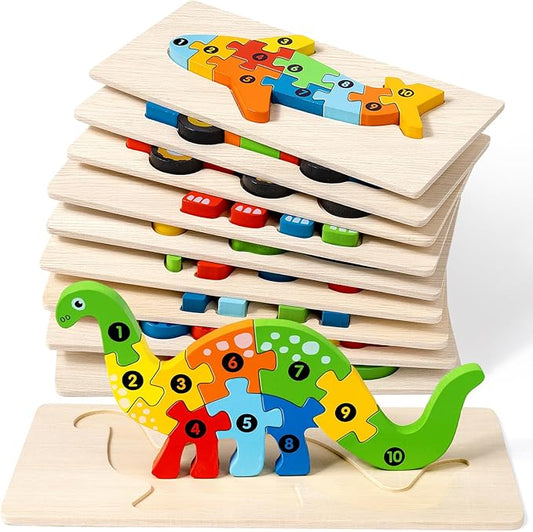 9 Pieces Montessori Wooden Puzzles for Toddlers - Jigsaw Puzzles in Gift Box, Educational Learning Toys for 3-5 Year Old Boys & Girls, Fine Motor Skills, Kids Puzzles Ages 3-5