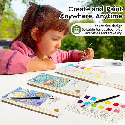 Watercolor Coloring Books for Kids Ages 4-6,8-12,Travel Pocket Water Color Paint Set for Toddlers Party Birthday Thank You Exchange Gift Art and Craft for Boys Girls Ages 3 4 5 6 7 8