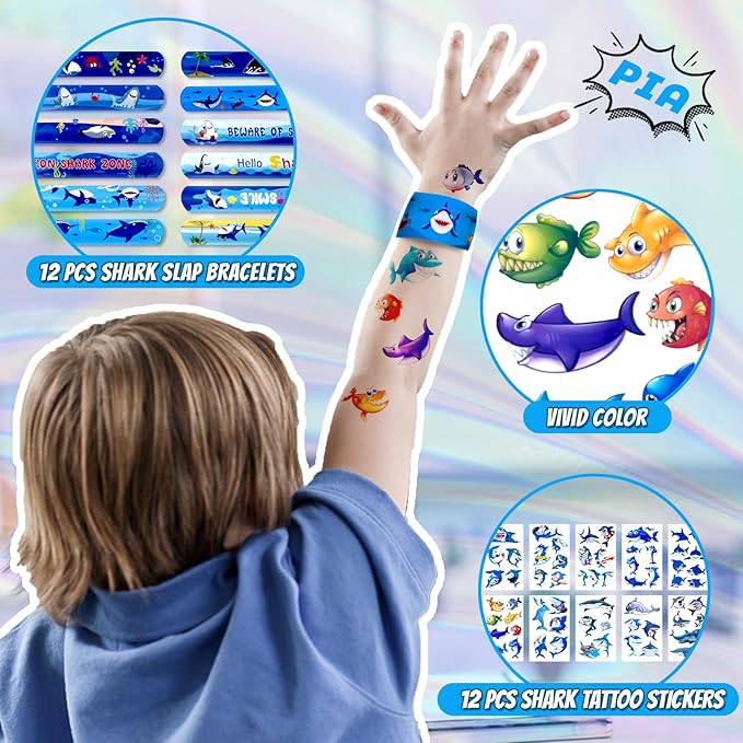 134 Pcs Shark Party Favors with Shark Straws Shark Bracelets Wristbands Tattoo Stickers Erasers Keychains Goodie Bags Under the Sea Party Favors Shark Birthday Party Decorations