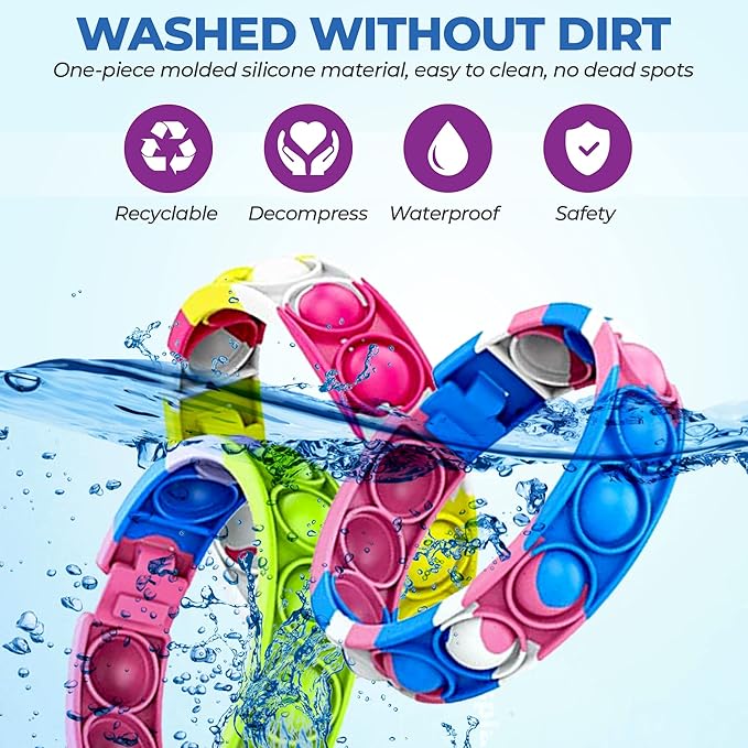 16 PCS Bracelets Glow in The Dark Pop it Fidget Toy, Rainbow Party Favors Wristband Set, Push Bubbles Sensory Pack Kids Ages 5 8 12 Adult Student Gift