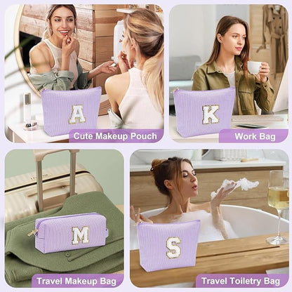 YOOLIFE Preppy Stuff for Teen Girls, Gifts for Teen Girls Birthday Gifts Idea for Mom Her | Personalized Cute Makeup Bag for Girlfriend | 21st Birthday Gifts for Her Makeup Pouch Monogram Makeup Bag J