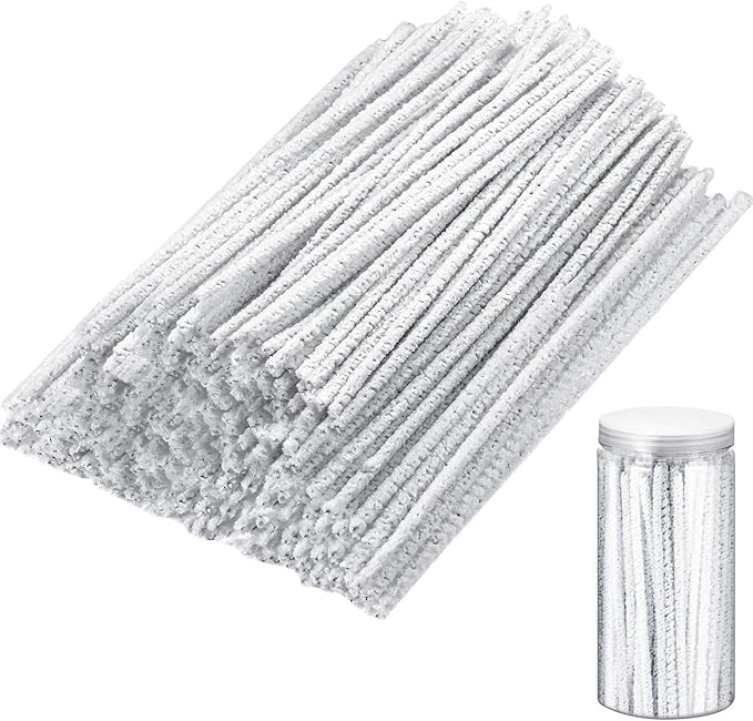 Patelai 150 Pieces 6 Inch Long Soft Pipe Cleaners Long Chenille Stems Twistable Cleaners with Storage Box for Removing Dirty Cleaning Glass Ceramic(White)