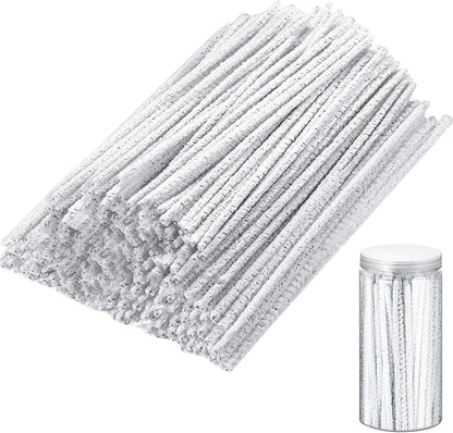 Patelai 150 Pieces 6 Inch Long Soft Pipe Cleaners Long Chenille Stems Twistable Cleaners with Storage Box for Removing Dirty Cleaning Glass Ceramic(White)